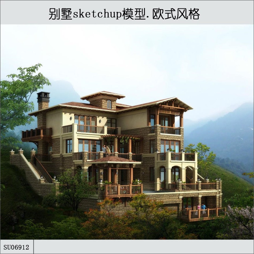 sketchup商业别墅-西式风格-四层-sketchup建筑景观室内模型