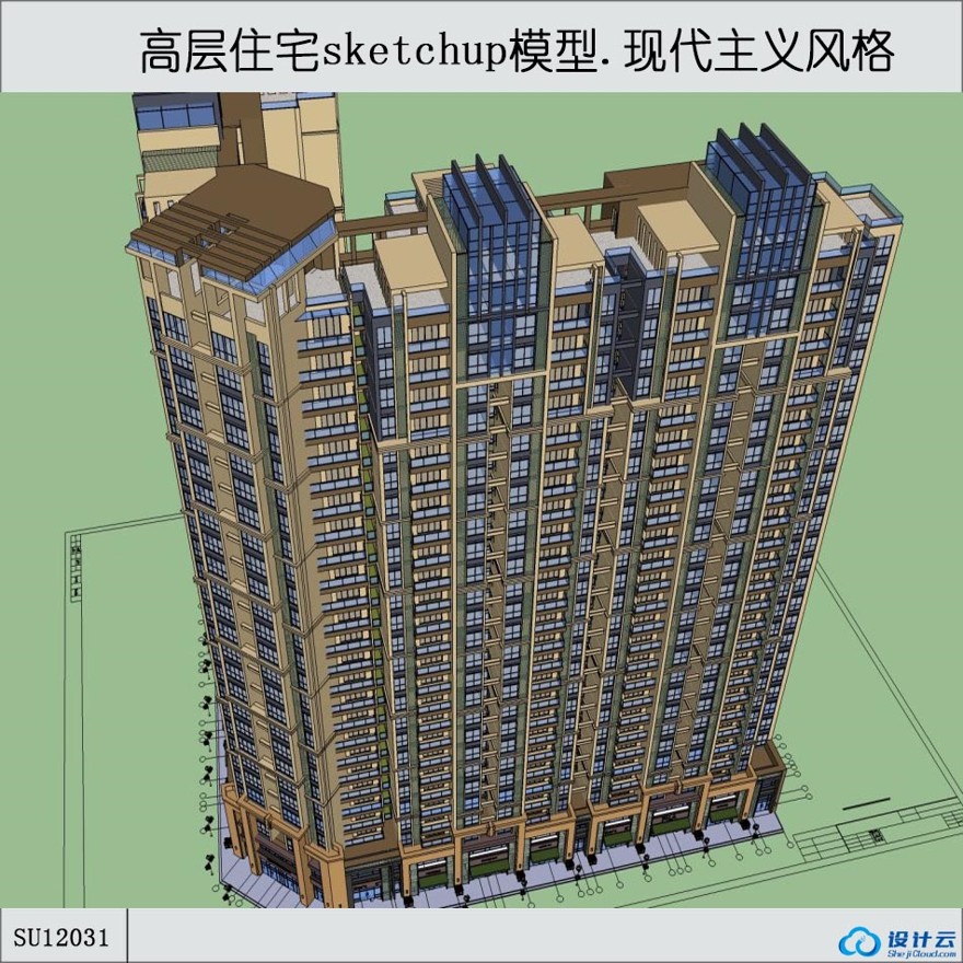 sketchup住宅-现代风主义风格-26层-sketchup建筑景观室内模型