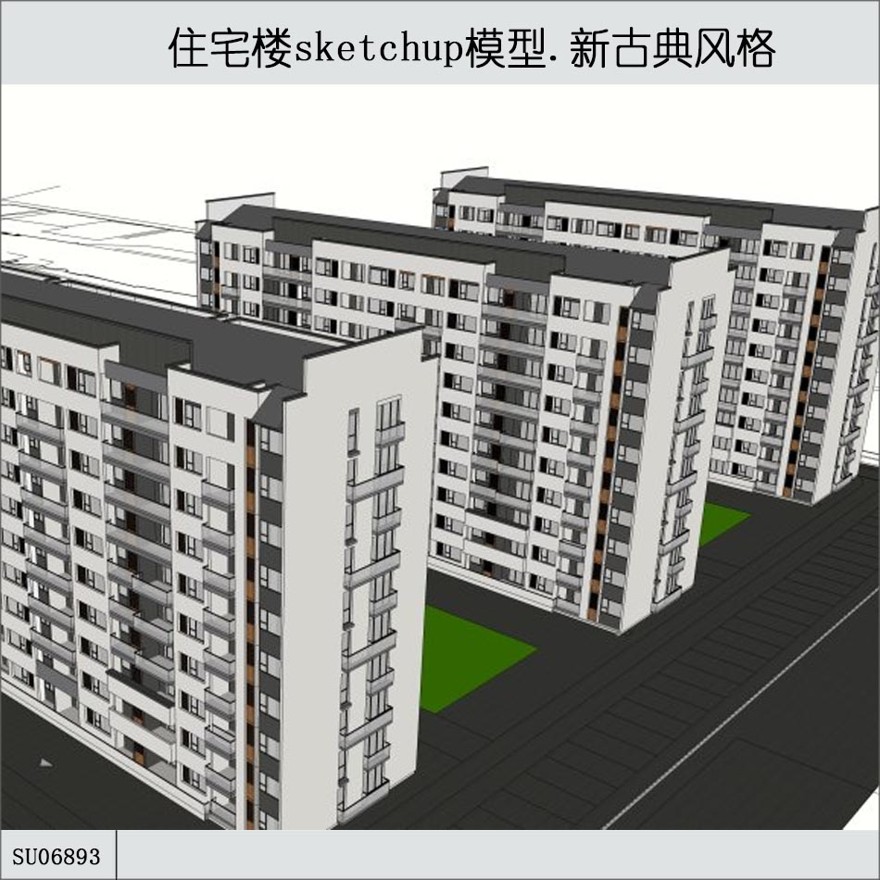 sketchup住宅楼-东方新古典-10层-sketchup建筑景观室内模型