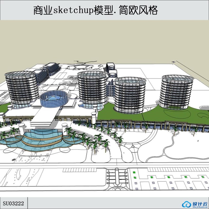 sketchup商业设计综合体-简欧风格-2~12层-sketchup建筑景观室内模型