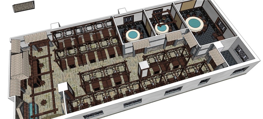 模型-中式餐厅咖啡厅茶楼餐饮建筑景观建筑设计SU模型-sketchup建筑景观室内模型