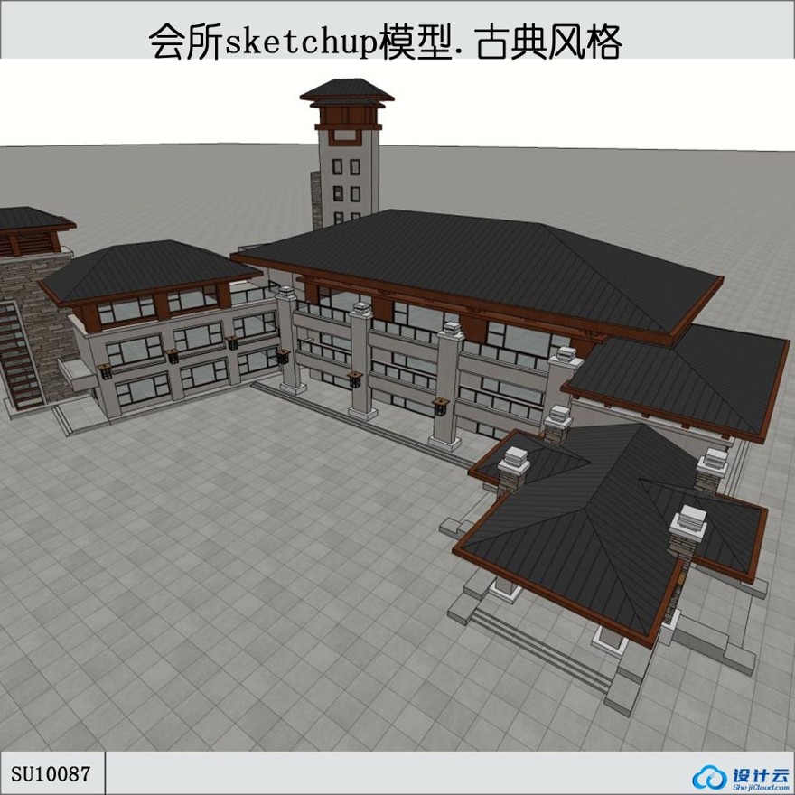 sketchup会所-东方古典主义风格-3层-sketchup建筑景观室内模型