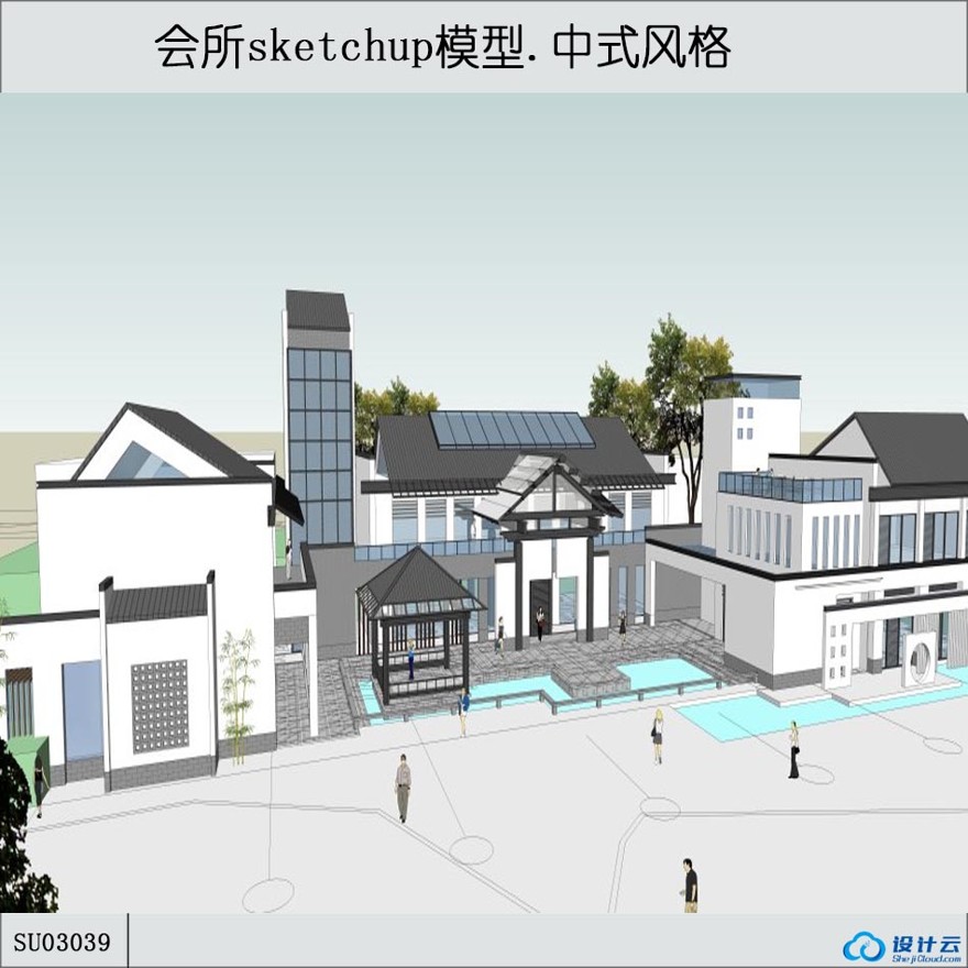 sketchup会所-古典园林风格-2层-sketchup建筑景观室内模型