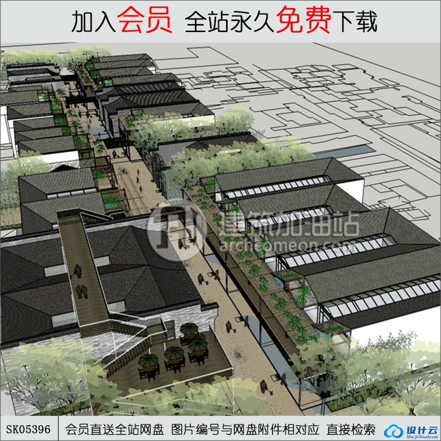 su模型下载-商业街su模型-sketchup建筑景观室内模型