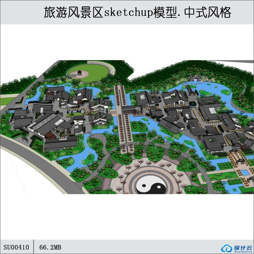 sketchup风游览观光-新中式风格古典-1-4层-sketchup建筑景观室内模型