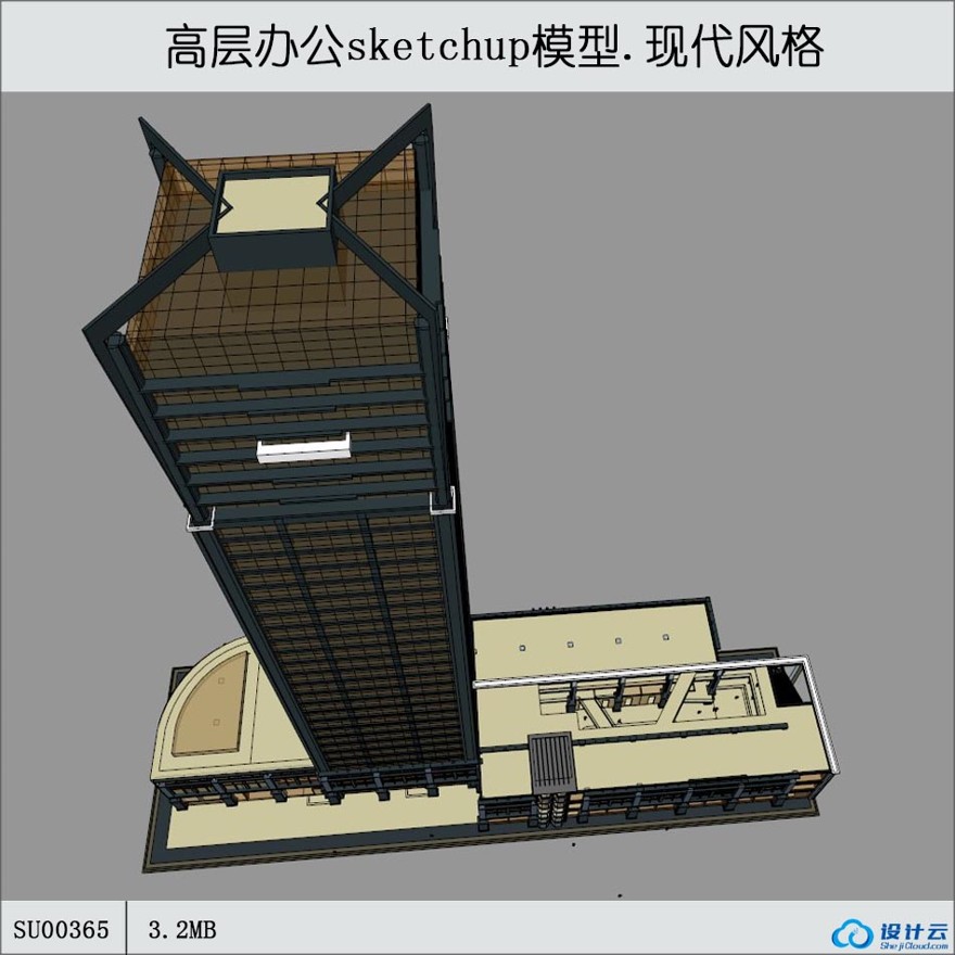 sketchup高层住宅办公楼加底层商业-33层-现代风风格-sketchup建筑景观室内模型