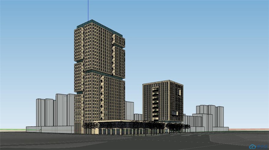 sketchup一套高层住宅办公楼学生设计草图大师su模型-sketchup建筑景观室内模型