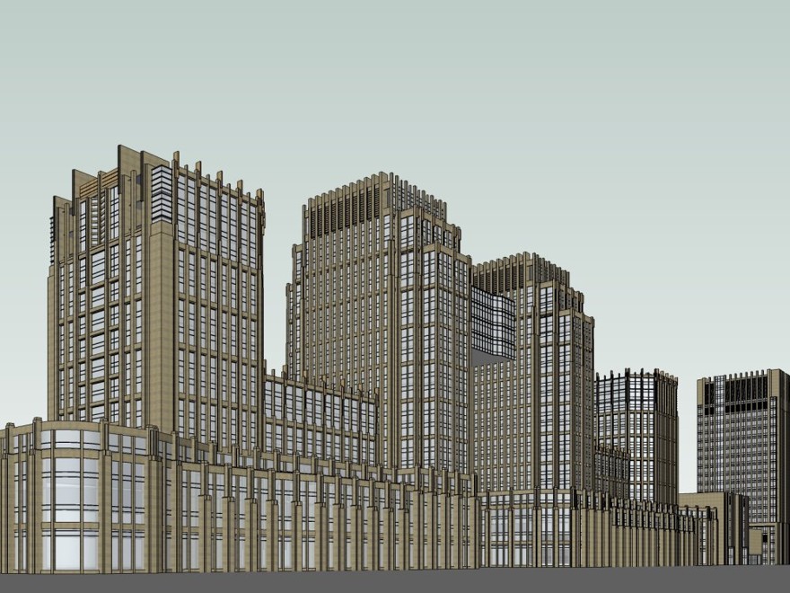 sketchup高层住宅办公楼-现代风主义风格-18层-sketchup建筑景观室内模型