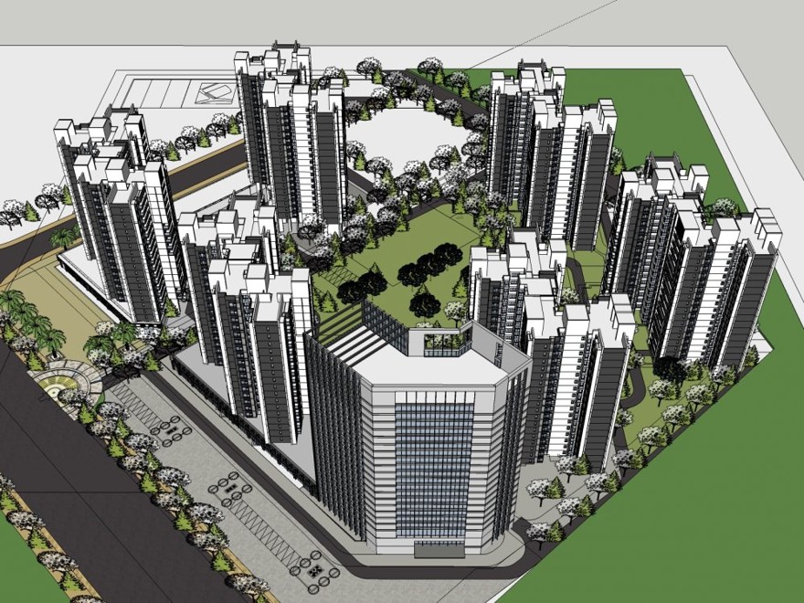 sketchup居住区-现代风主义风格-高层住宅-sketchup建筑景观室内模型