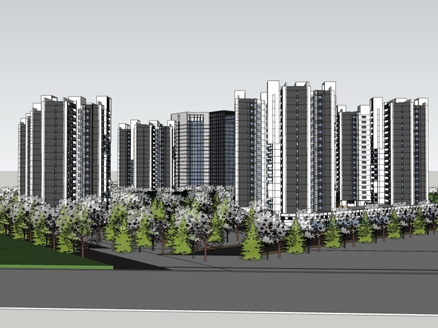 sketchup居住区-现代风主义风格-高层住宅-sketchup建筑景观室内模型