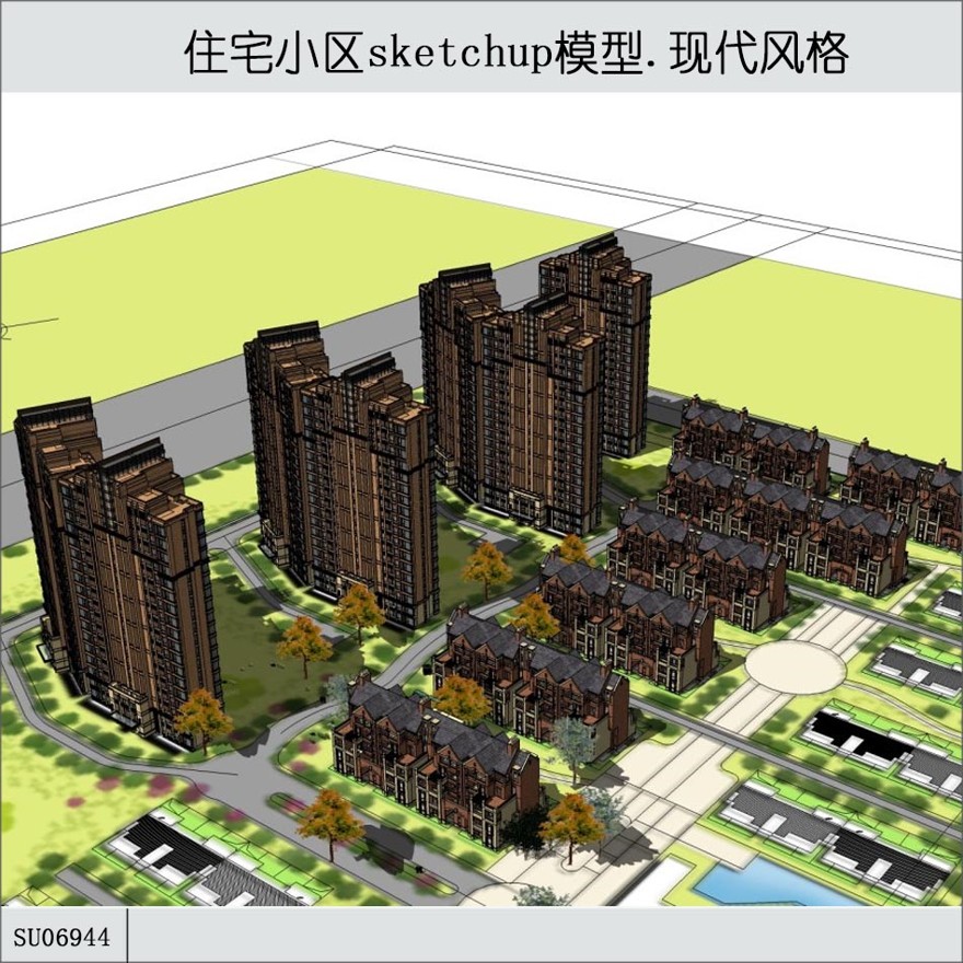 sketchup住宅小区-规划-18层-sketchup建筑景观室内模型