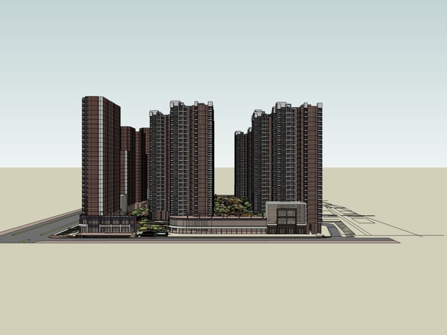 sketchup住宅小区建筑群-现代风风格-27层-sketchup建筑景观室内模型