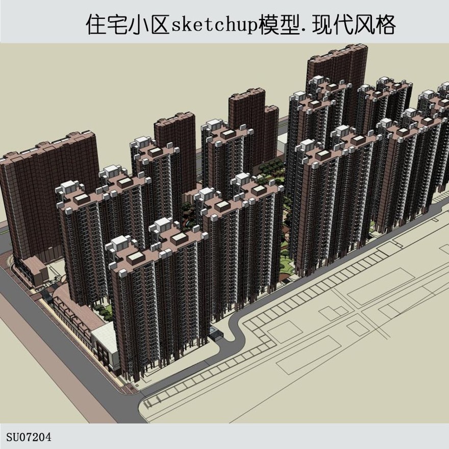 sketchup住宅小区建筑群-现代风风格-27层-sketchup建筑景观室内模型