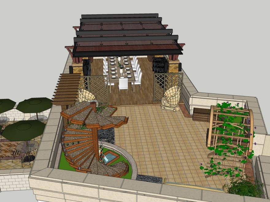 sketchup屋顶花园-现代风主义风格-sketchup建筑景观室内模型