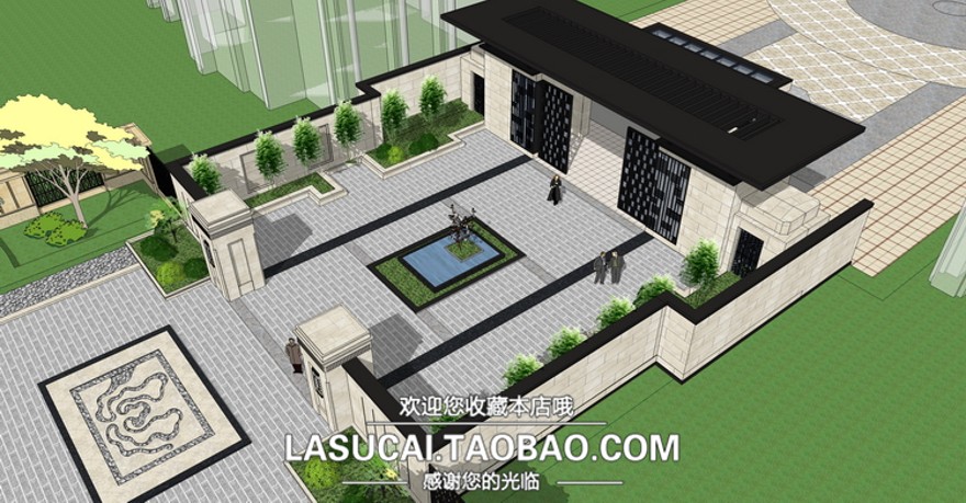 模型-新中式风格门楼大门su景观模型示范区售楼处sketchup-sketchup建筑景观室内模型