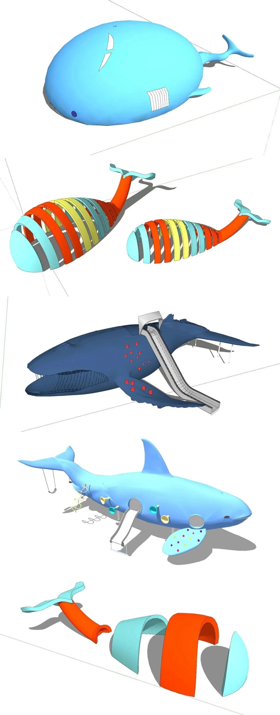 最新整理-经典的艺术小品造型-唯美的色彩搭配-15个海洋主题儿童活动区超精SU模型+6个鱼造型儿童设施模型