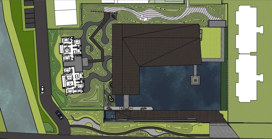 结庐在人境而无车马喧—以现代的自然手法体现东方韵律—某高端豪宅项目展示区景观SU精细模型+网络收集照片