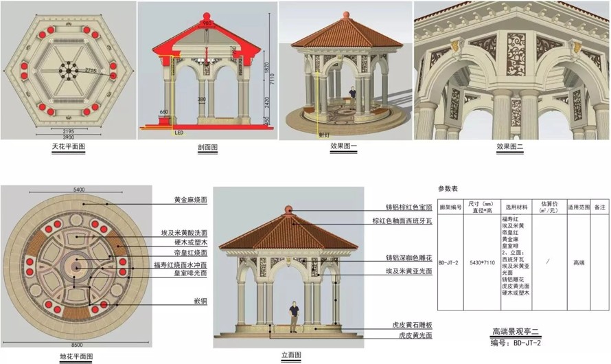 最新《景观亭》标准化设计顶豪项目参考资料-某地产集团园林研究院景观单体（景观亭）标准化设计文件（方案+SU精细模型+施工图）