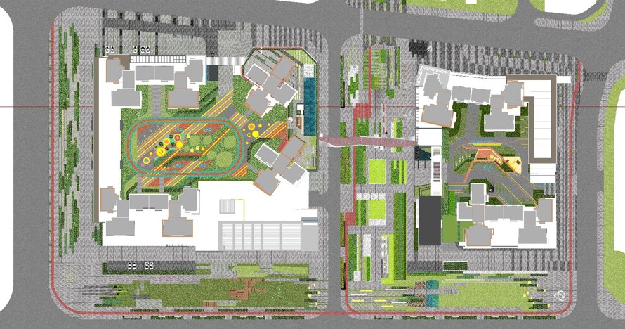 纯直线构图-超极简造型造型风格某商住综合体大区及附属市政运动广场景观设计SU精细模型（资料为：1个SU精细模型）