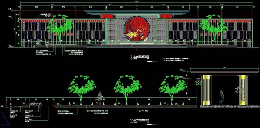 最新整理-极简造型造型现代+极品中式-两个示范区主入口景观设计SU模型+CAD施工图（包括：两个示范区主入口景观模型+施工图）