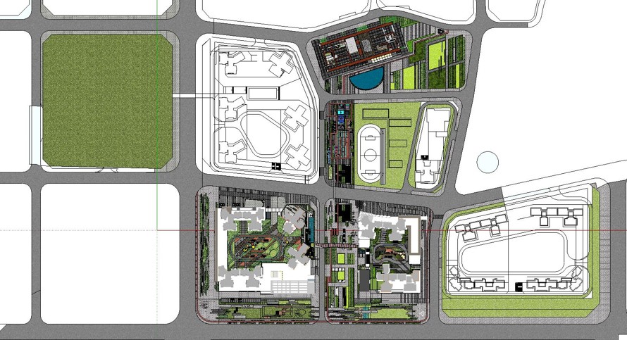 纯直线构图-超极简造型造型风格某商住综合体大区及附属市政运动广场景观设计SU精细模型（资料为：1个SU精细模型）