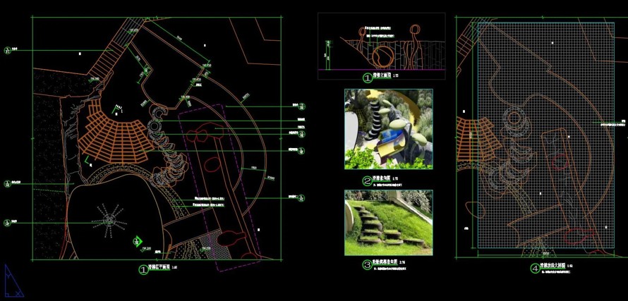 艺术小品水幕-观景平台-特色栈道-入口门楼-跳跳床-豌豆蝶墙-砂池等—某极品现代示范区景观全套施工图（包含园建+结构+水电）