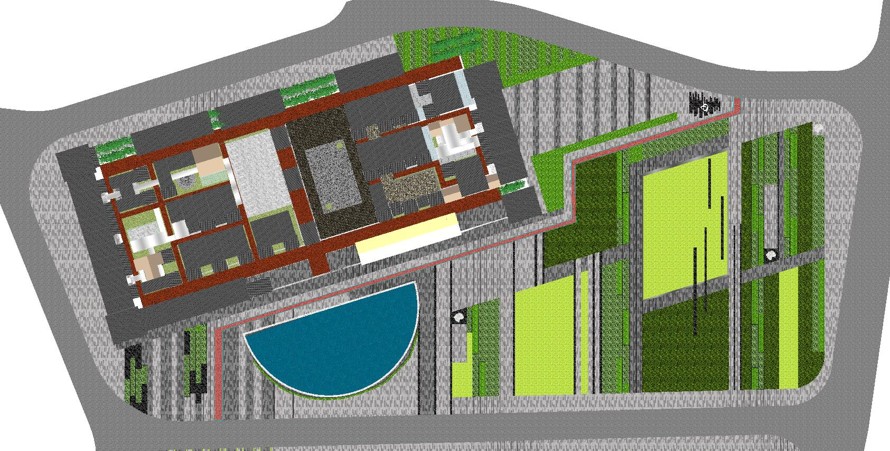 纯直线构图-超极简造型造型风格某商住综合体大区及附属市政运动广场景观设计SU精细模型（资料为：1个SU精细模型）