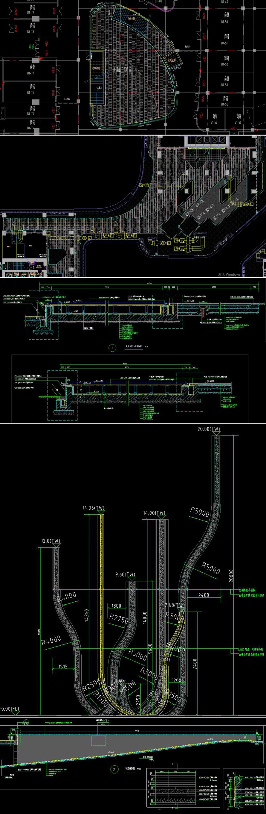 城市立体商业空间-灵动艺术曲线景观-某市繁华商圈商住综合体大区景观设计全套施工图（全套包括：园建+水电+绿化）