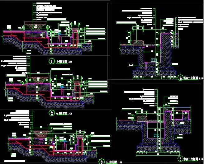 最新整理-经典入口水景-精细施工做法-设计标准参考-五个入口大型水景施工图（其中一个模型加施工图）