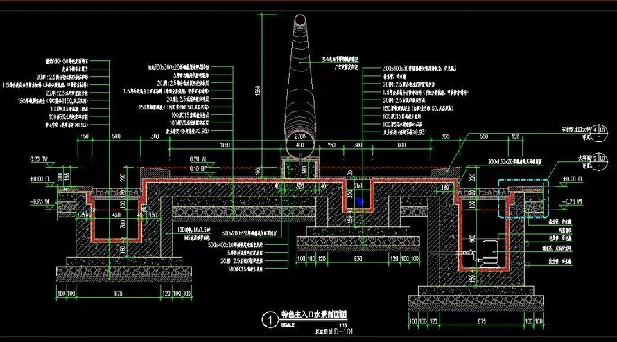 最新整理-经典入口水景-精细施工做法-设计标准参考-五个入口大型水景施工图（其中一个模型加施工图）