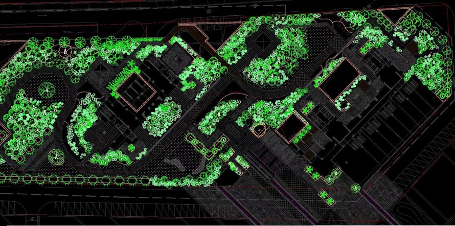 狭长地块地产项目景观设计经典布局-中粮某高端地产项目景观设计全套施工图（园建+水电+植物）