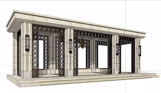 最新整理-新古典主义景观顶豪项目标准化参考资料-某集团景观研究院新古典主义景观模型集合（入口场景+景亭+廊架+景墙+灯柱+）