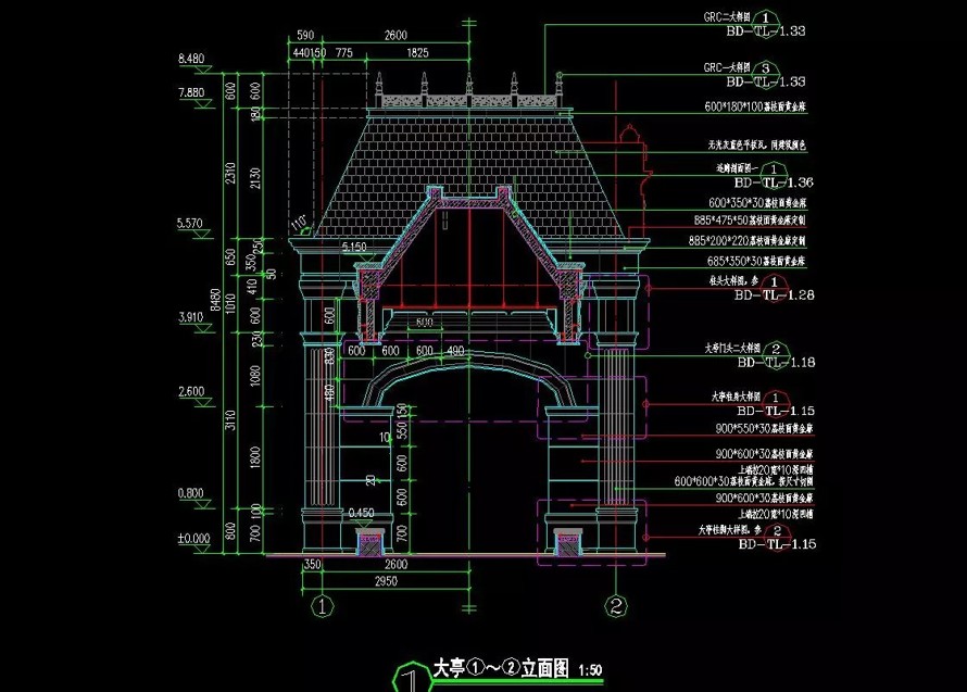 恒大豪宅经典景观构筑-亭廊组合标准设计制图-三个经典亭廊组合标准化施工图+SU模型（三个亭廊组合施工详图+SU精细模型）