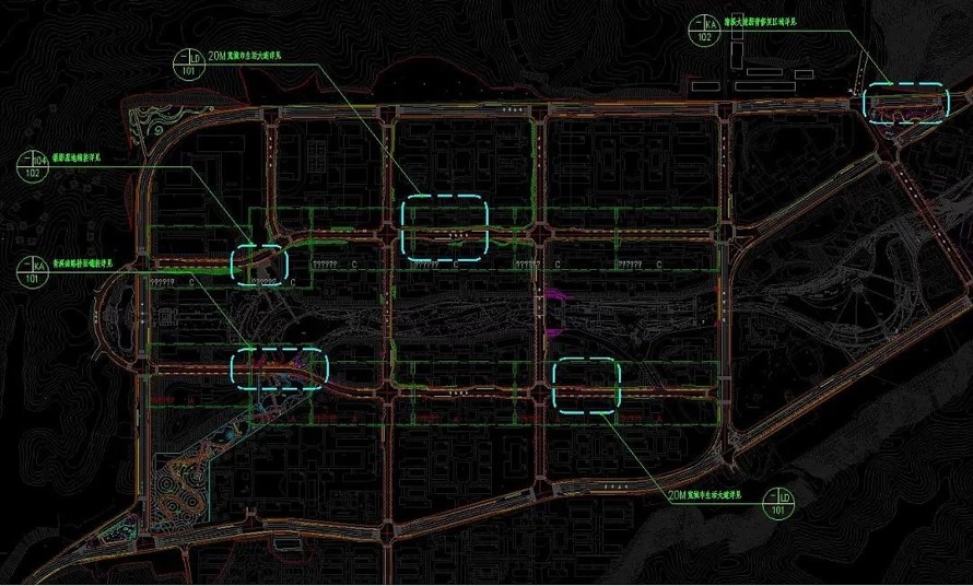 城市中心--主道路景观--浙江青溪新城珍珠大道二期二标景观提质改造设计全套施工图（道路景观设计全套施工图）