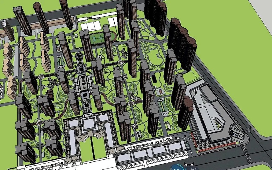 九万平米新中式高端楼盘-景观设计-超精细SU模型-该SU模型比例精准模型中有节点、构筑物、景墙都有一定的借鉴意义-