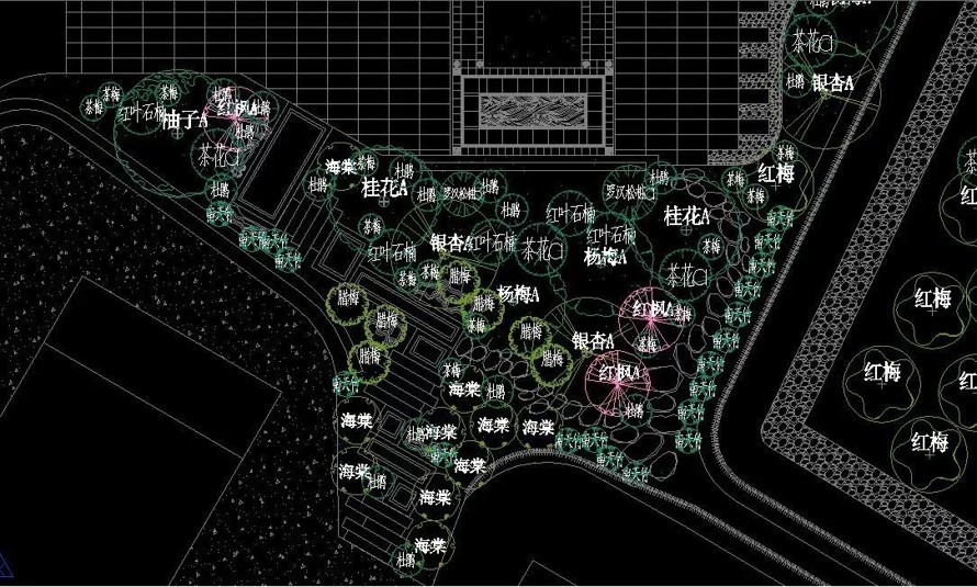 土豪级四合院庭院景观设计方案+超精细SU模型+CAD总图（尺寸标注、物料标注、植物配置）