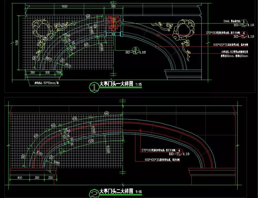 恒大豪宅经典景观构筑-亭廊组合标准设计制图-三个经典亭廊组合标准化施工图+SU模型（三个亭廊组合施工详图+SU精细模型）