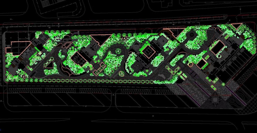 狭长地块地产项目景观设计经典布局-中粮某高端地产项目景观设计全套施工图（园建+水电+植物）
