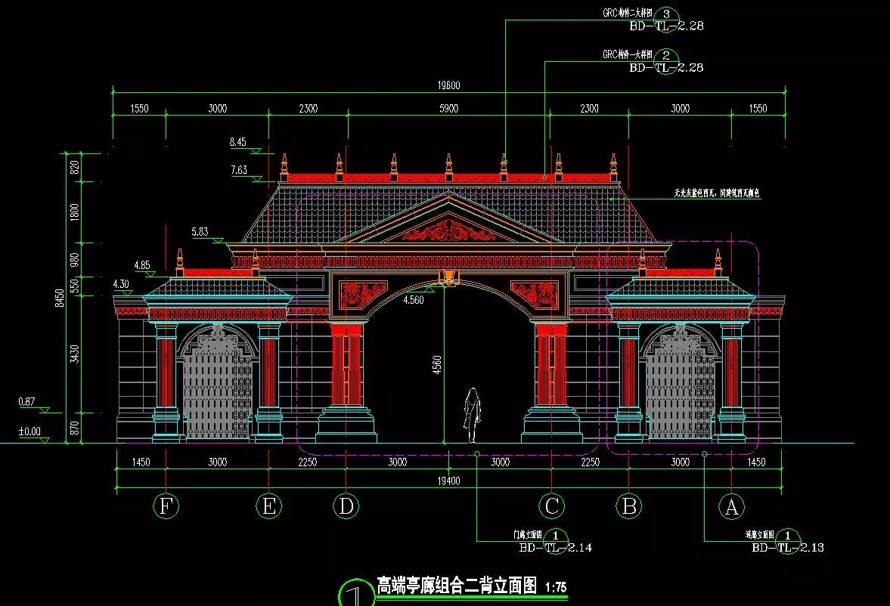 恒大豪宅经典景观构筑-亭廊组合标准设计制图-三个经典亭廊组合标准化施工图+SU模型（三个亭廊组合施工详图+SU精细模型）