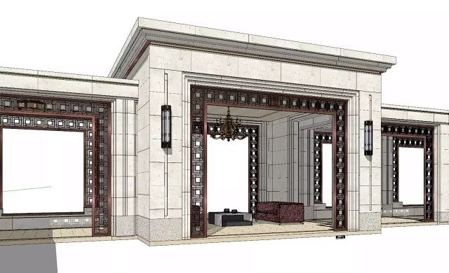 最新整理-新古典主义景观顶豪项目标准化参考资料-某集团景观研究院新古典主义景观模型集合（入口场景+景亭+廊架+景墙+灯柱+）