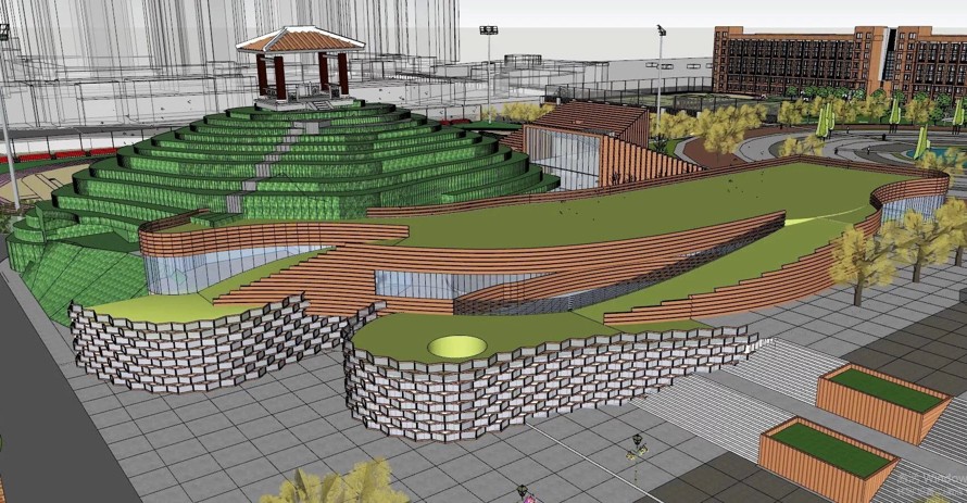 最艺术的高中校园-某市第一中学校园景观建筑总体设计-SU精细模型（资料为：一个 SU精细模型）