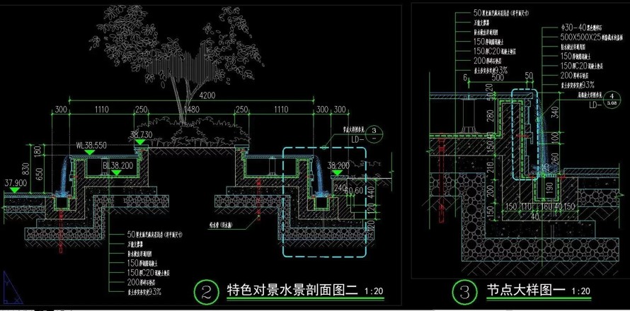 花纹水景-官印古韵-某顶豪项目国际文化旅旅游度假区售楼部景观设计全套施工图（全套施工图包括：总图+详图+通用+植物+水电）