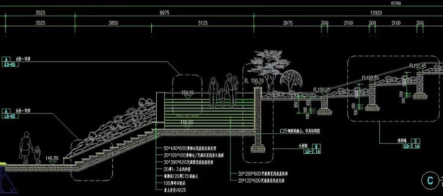 城市进出口开发区-大型人工湖-1.7公里滨湖公园景观规划设计全套园建施工图（包括：全套园建施工图+水电施工图）